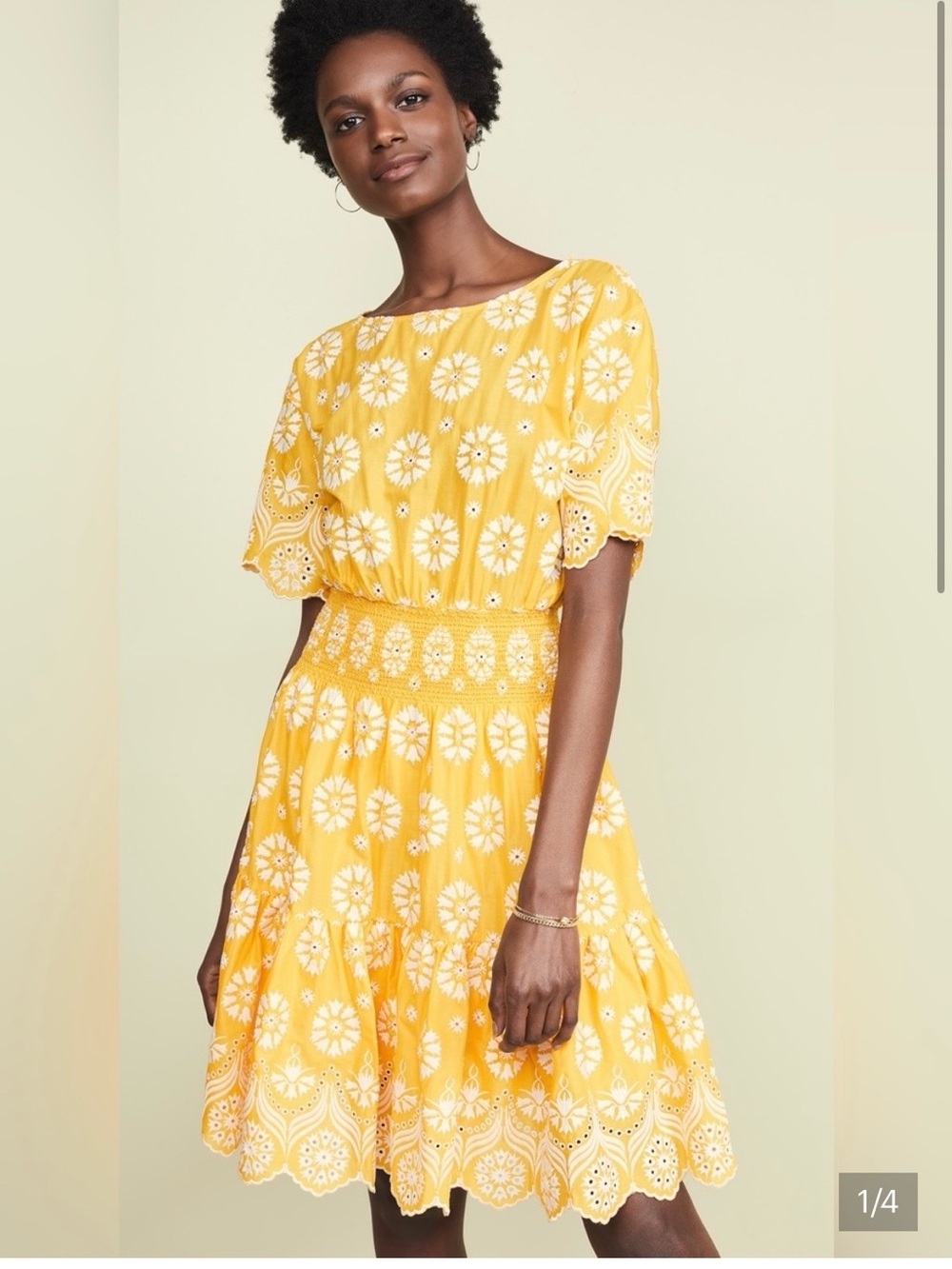 Tory Burch Yellow Eyelet Smocked Waist dress size small/0